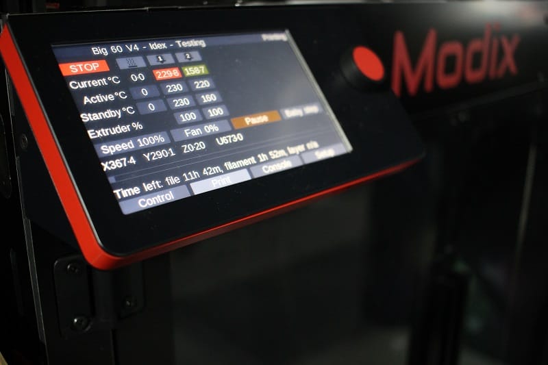 Modix 120X – upravljačko sučelje na ekranu printera Prikaz ekrana Modix 120X 3D printera s upravljačkim sučeljem