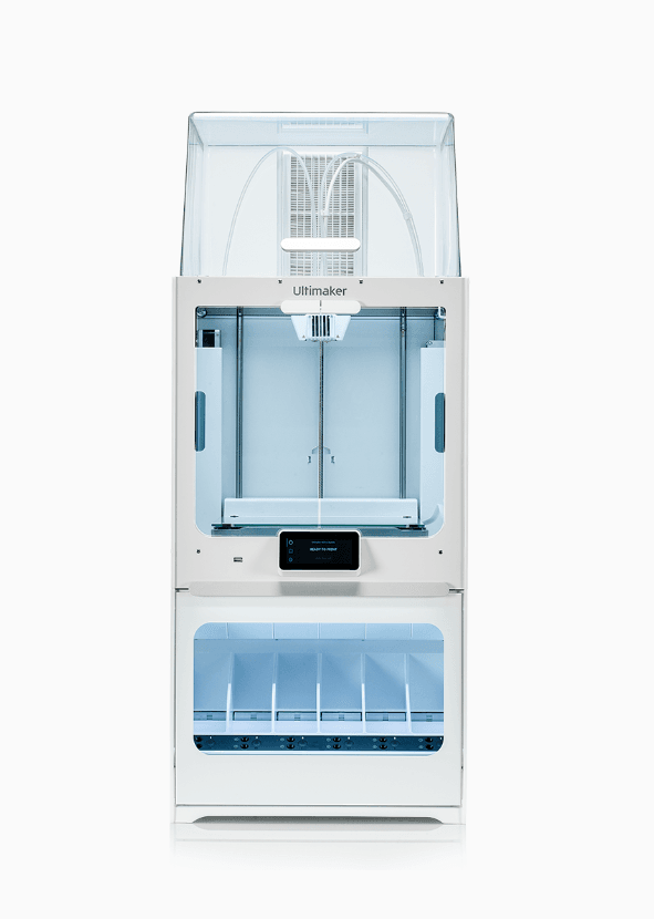 Prikaz Ultimaker S5 Pro Bundle 3D printera s dodatnom opremom za kontrolu materijala