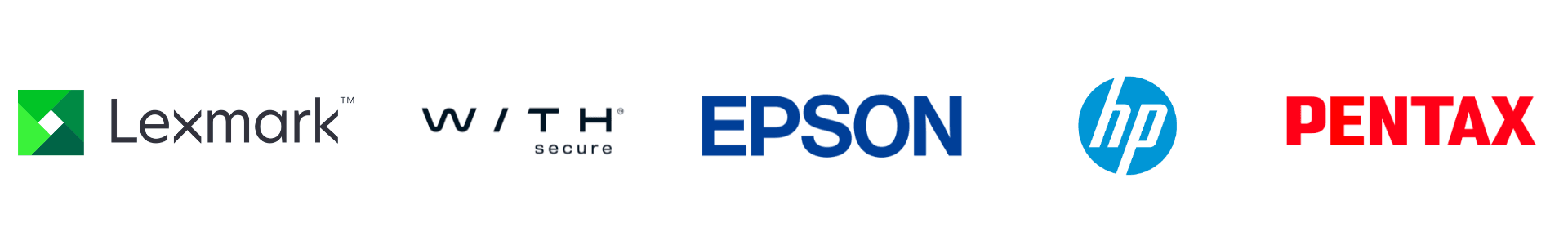 Partneri za IT opremu i sigurnosna rješenja – Lexmark, WithSecure, Epson, HP, Pentax Logotipi partnera: Lexmark, WithSecure, Epson, HP i Pentax